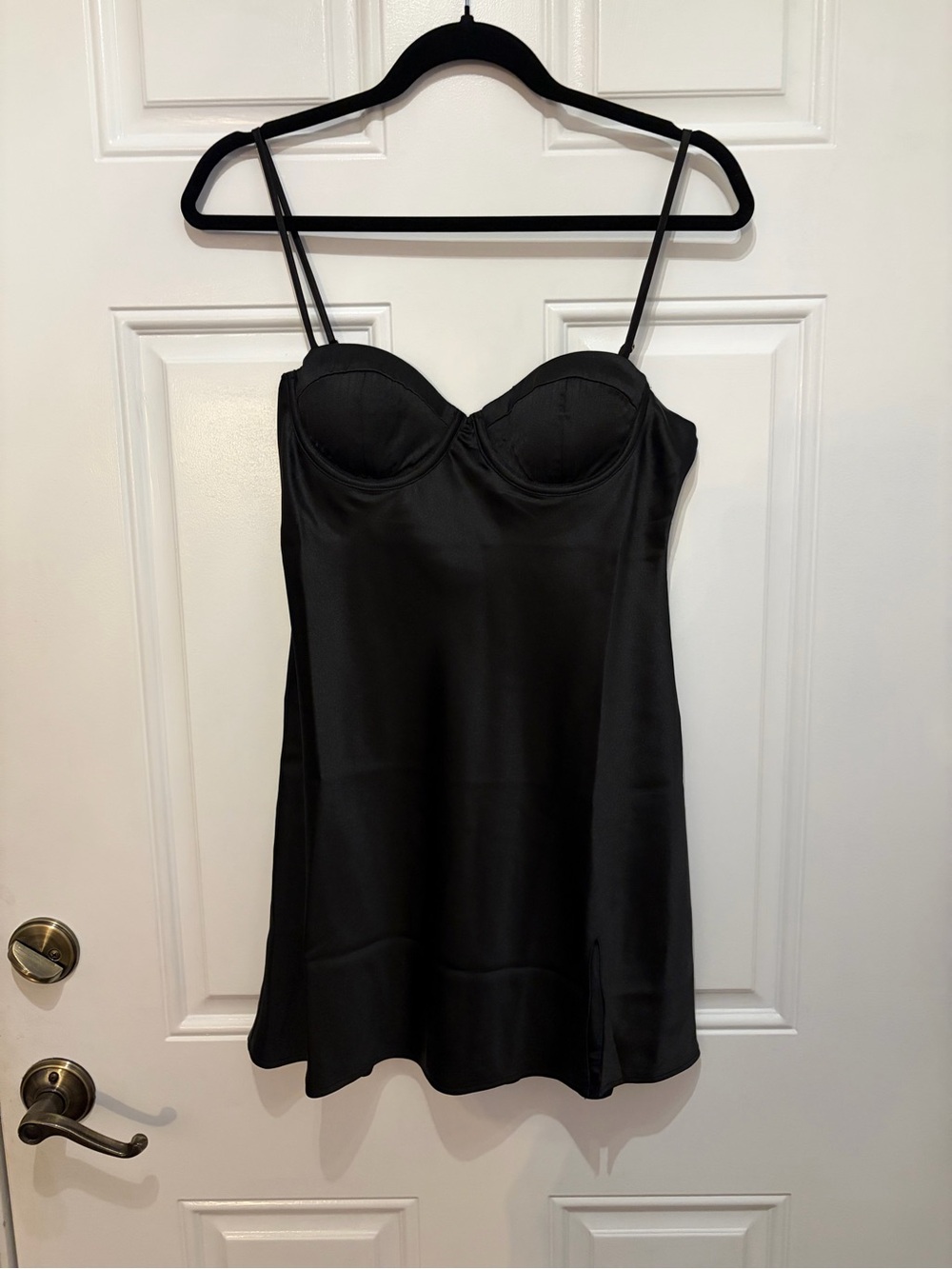 NWT Black Satin Bustier Mini Slip Dress